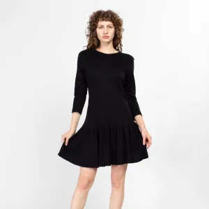 Medium 80s Black Knit Drop Waist Mini Dress