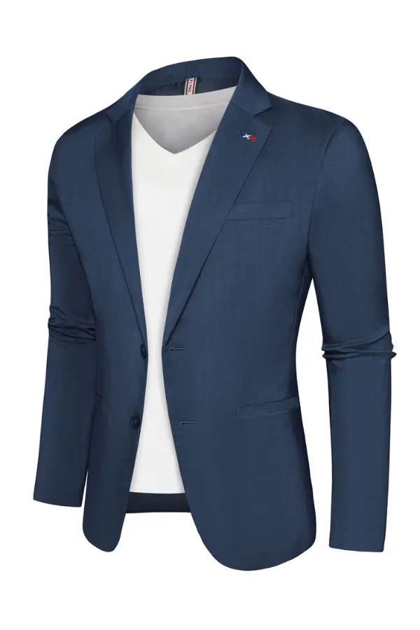 Men Two-Button Suit Coat Casual Back Slit Notch Lapel Blazer Coat