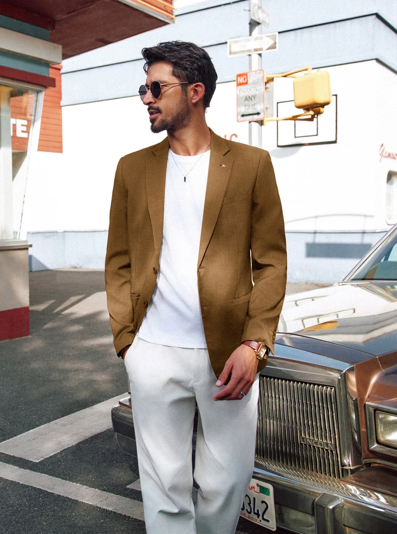 Men Two-Button Suit Coat Casual Back Slit Notch Lapel Blazer Coat