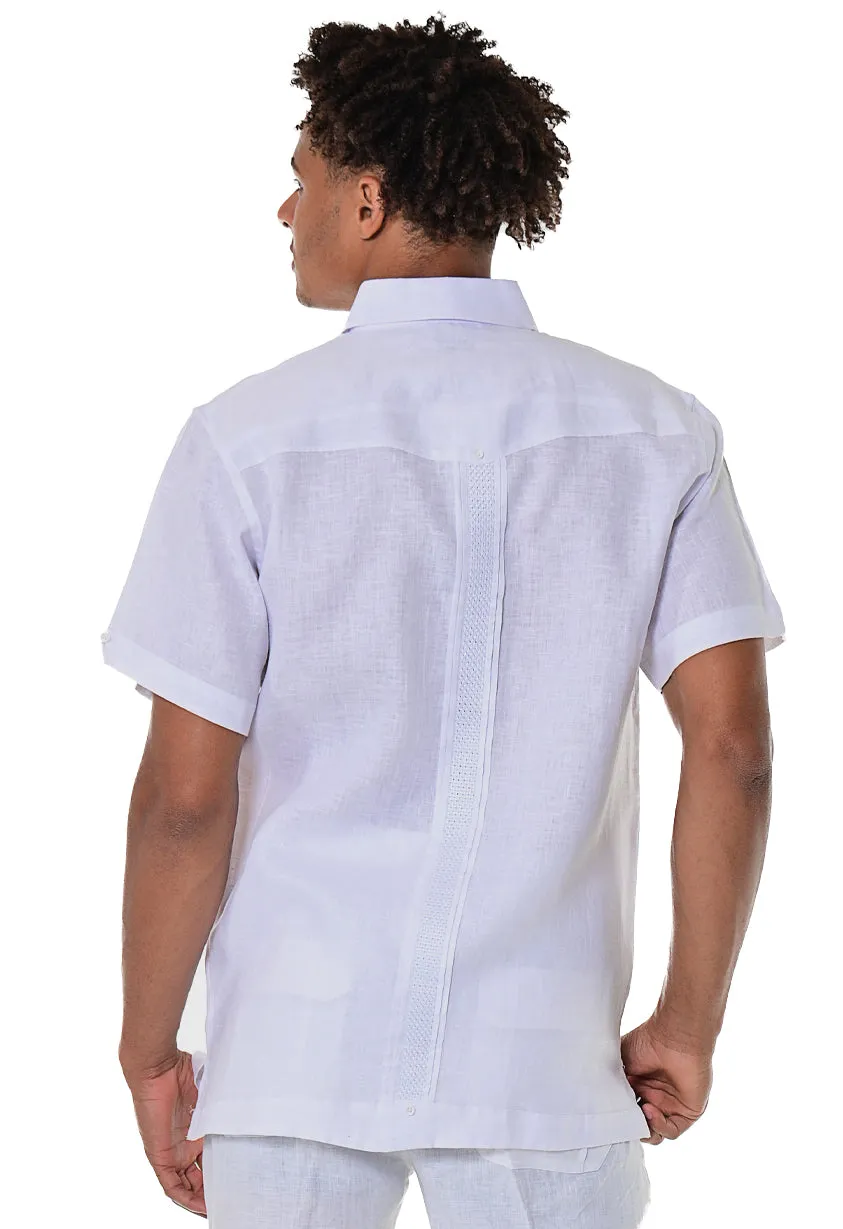 Men's Guayabera 100% Linen Embroidered Panel Fancy Cuban Chacabana Shirt  | BOHIO MLG1272