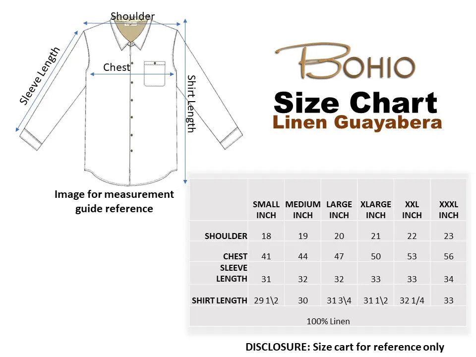 Men's Guayabera 100% Linen Embroidered Panel Fancy Cuban Chacabana Shirt  | BOHIO MLG1272