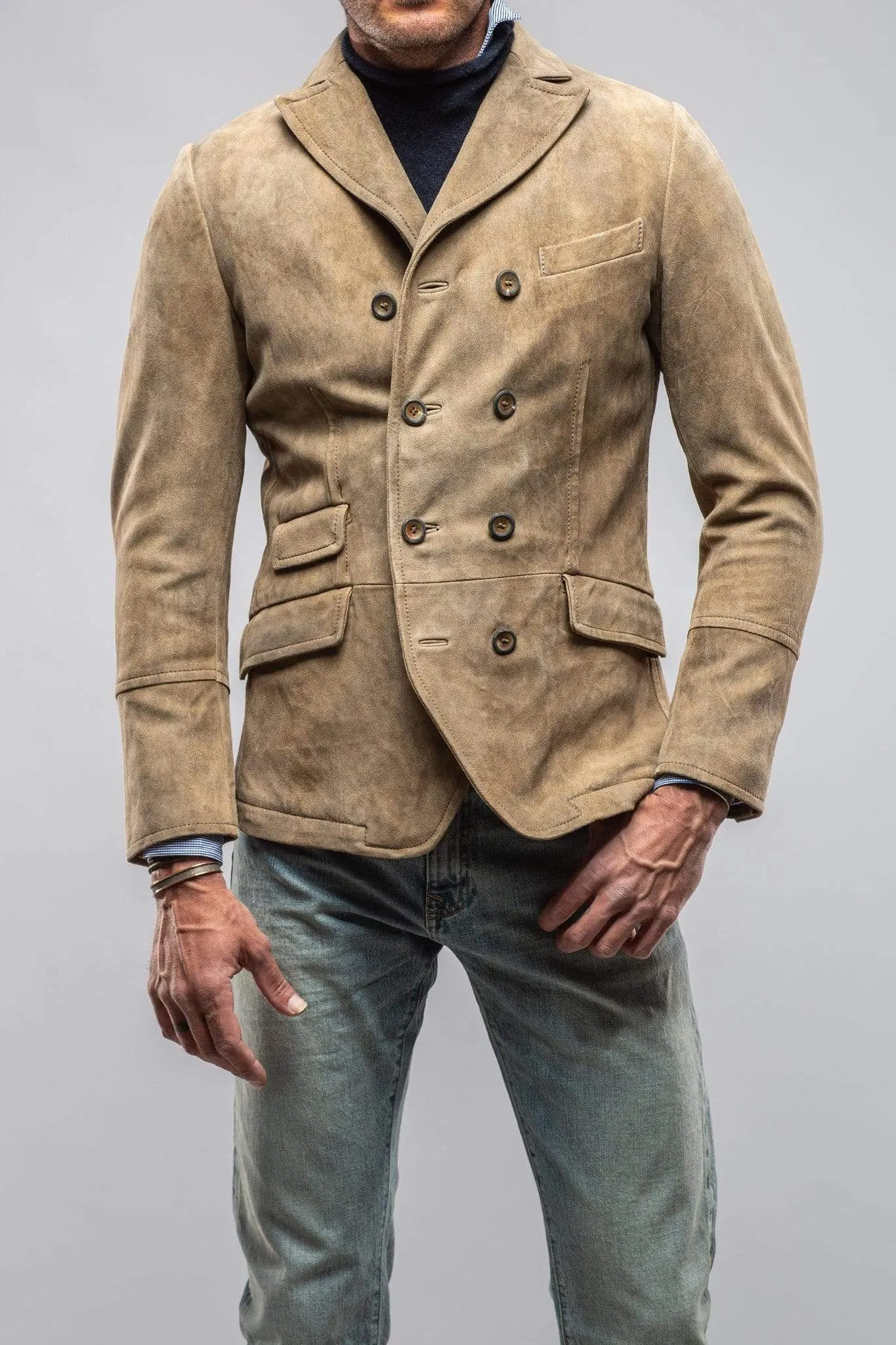 Men's Vintage Notched Notch Lapel Double Breasted Suede Blazer