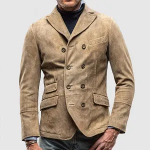 Men's Vintage Notched Notch Lapel Double Breasted Suede Blazer