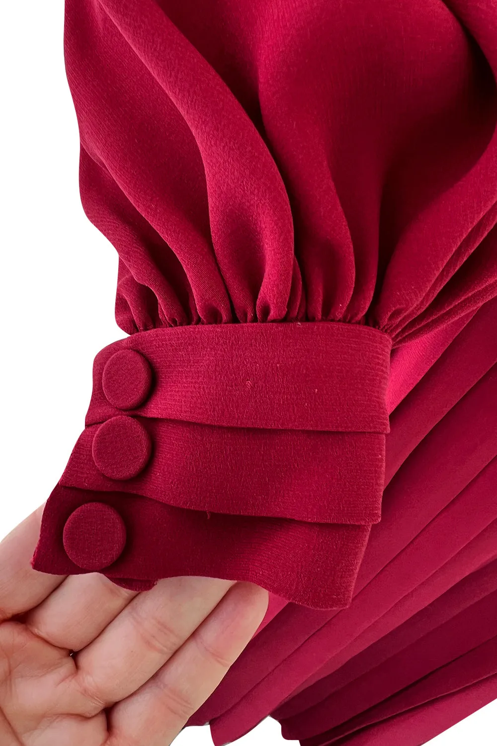 Minimalist 1970s Pierre Balmain Numbered Haute Couture Rich Red Silk Dress w Knife Pleat Detailing