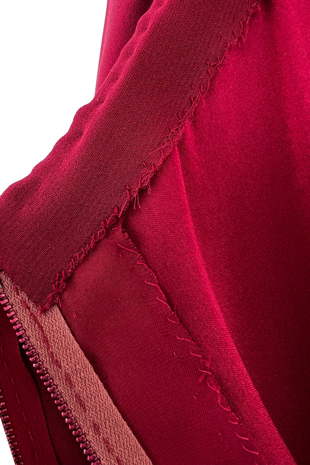 Minimalist 1970s Pierre Balmain Numbered Haute Couture Rich Red Silk Dress w Knife Pleat Detailing