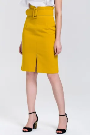 Mustard Belted Pencil Skirt