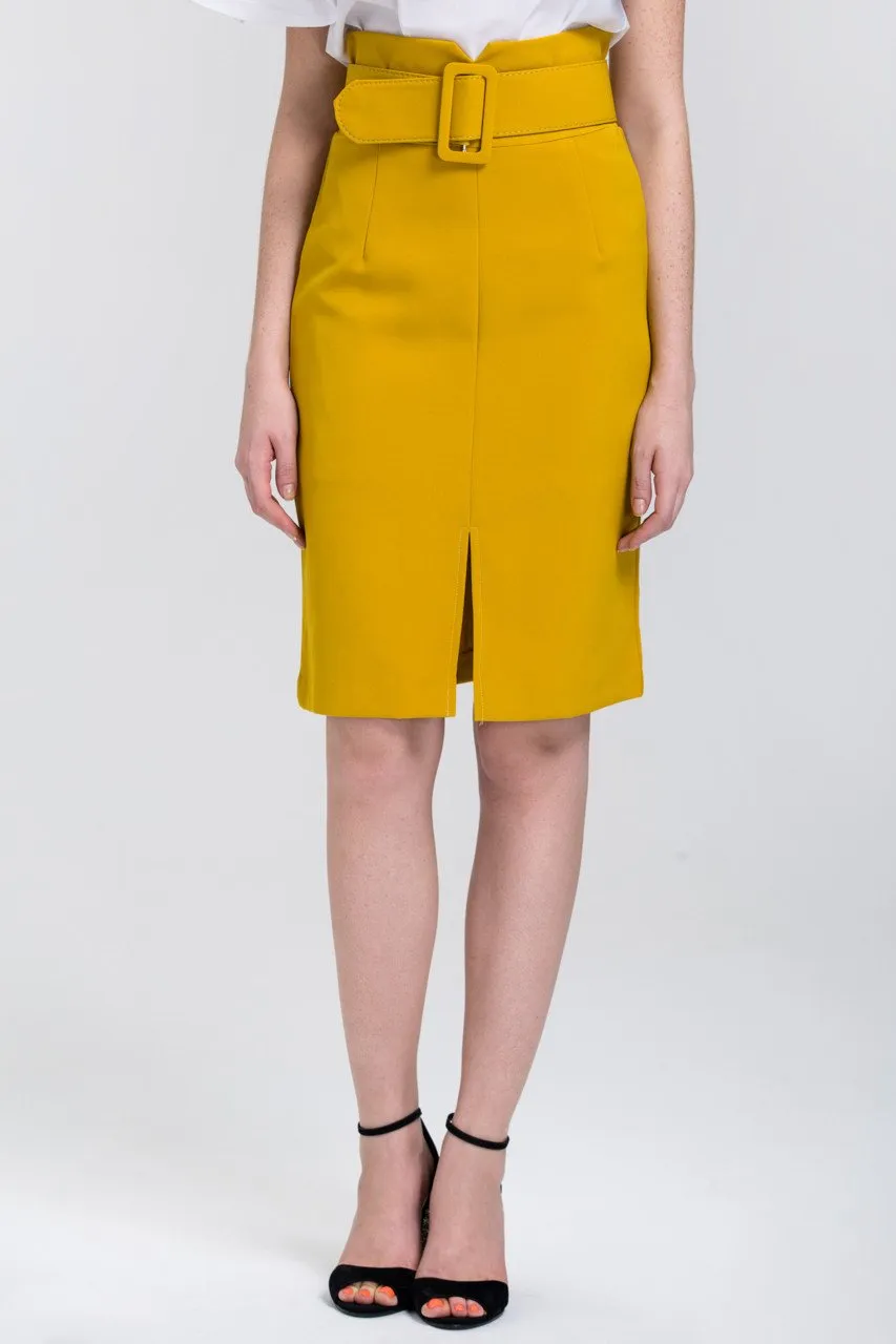 Mustard Belted Pencil Skirt