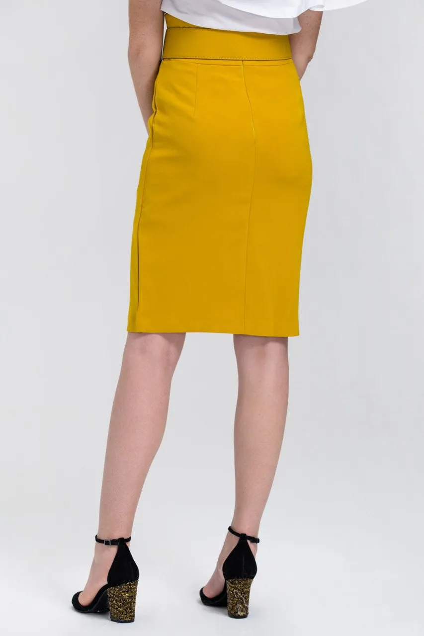 Mustard Belted Pencil Skirt