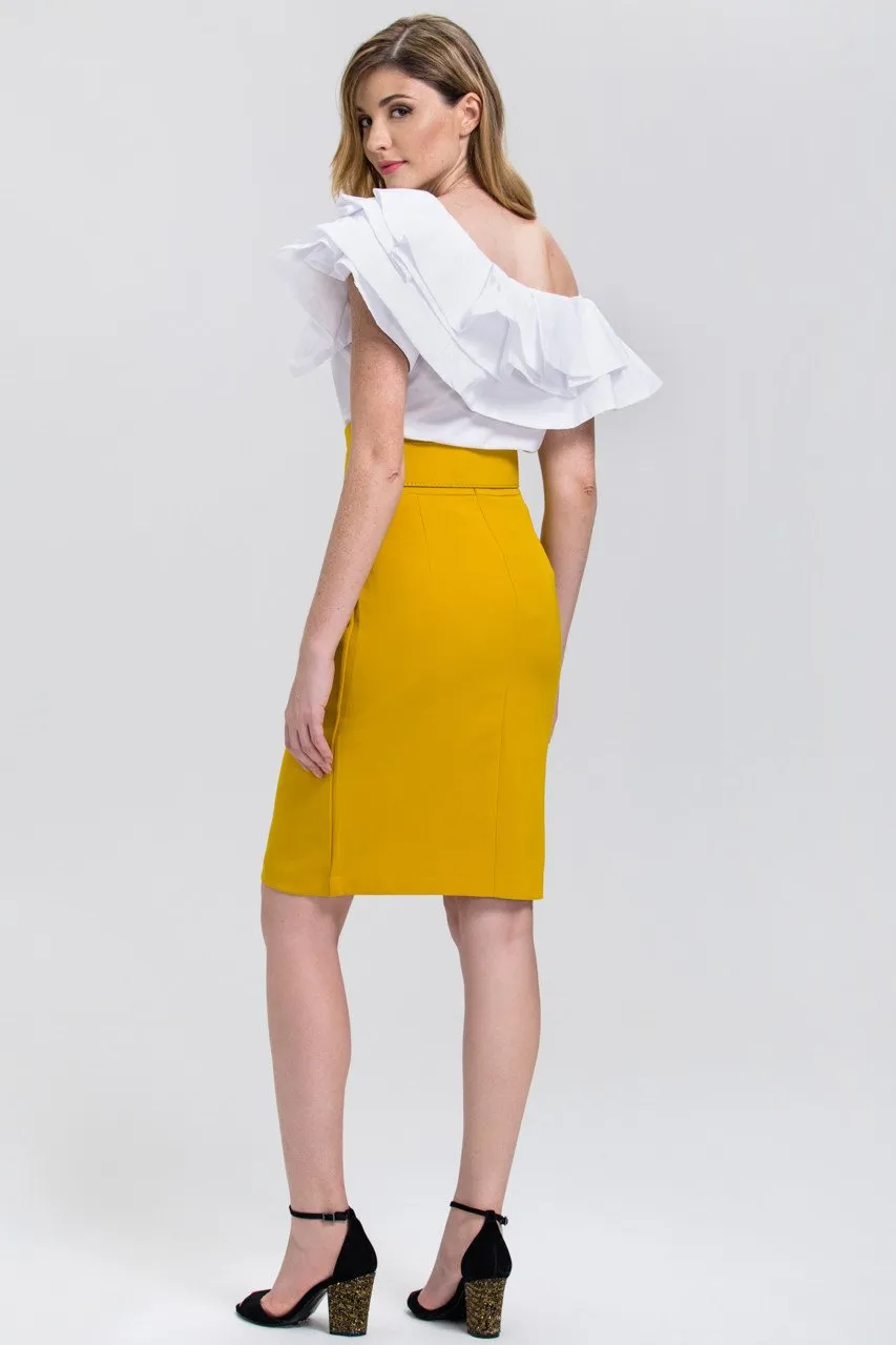 Mustard Belted Pencil Skirt