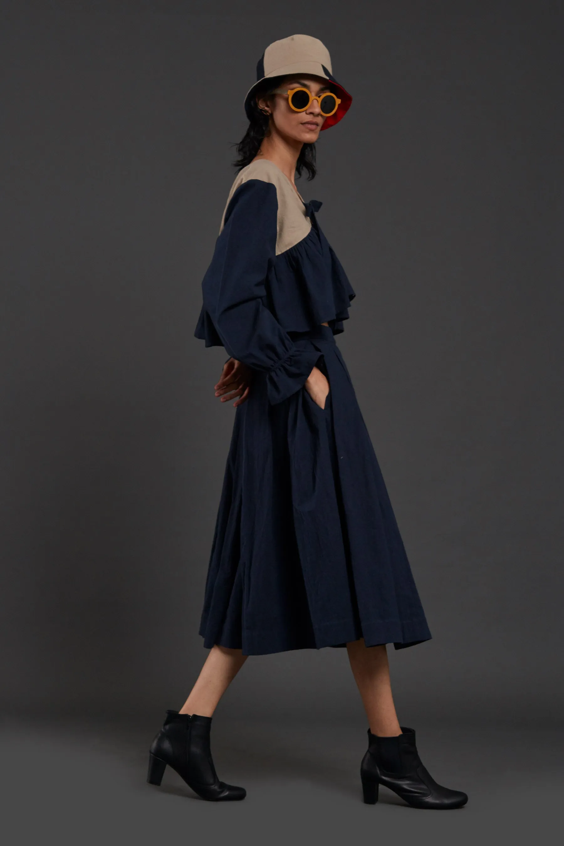 Navy Blue Pleated Skirt