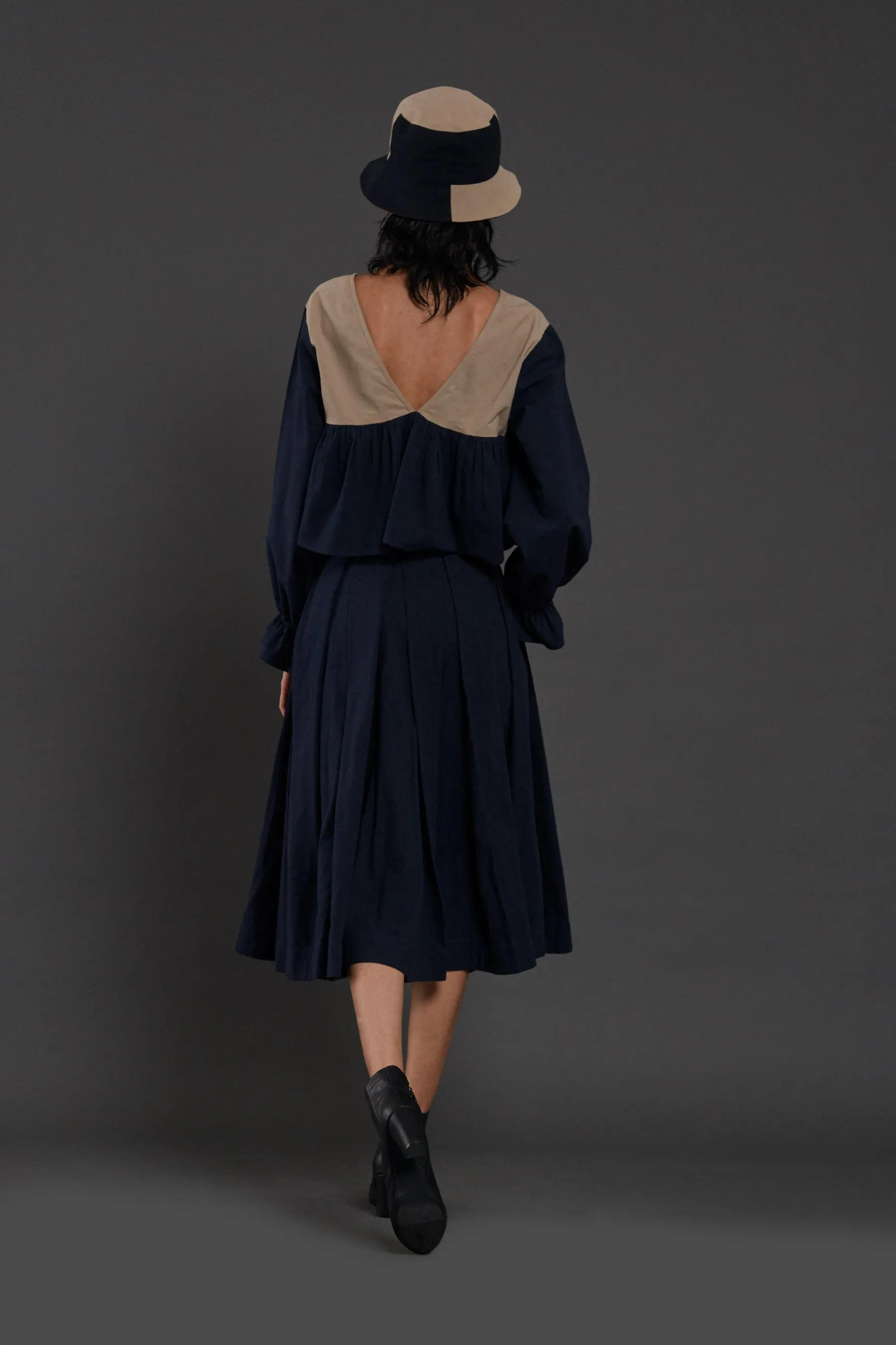 Navy Blue Pleated Skirt