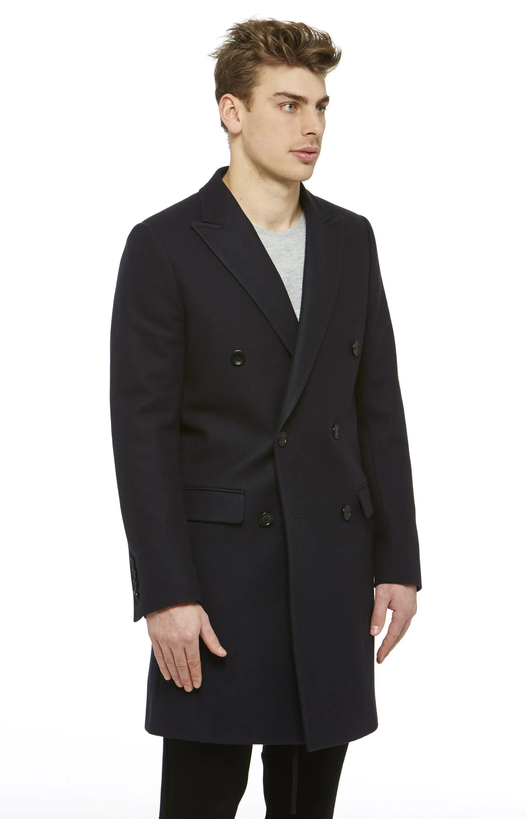 Navy Wool DB Overcoat