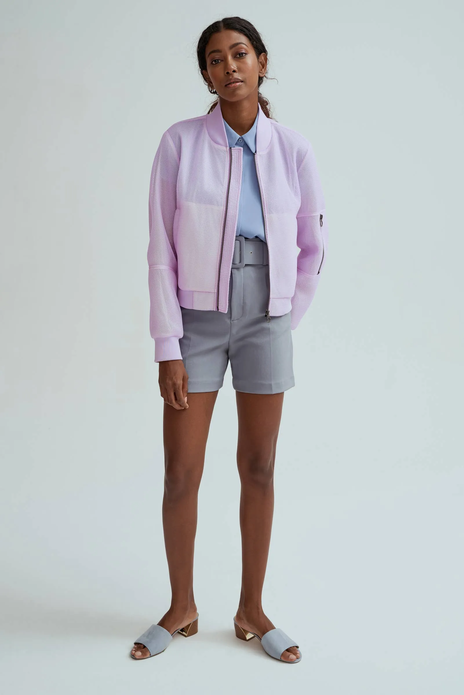 Noize Gianna Bomber Jacket - Lilac & Off White