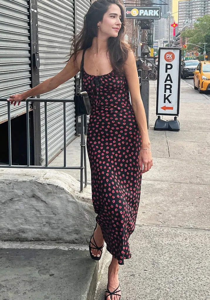 NoNothing | Rose polka dotted pure silk  slip dress