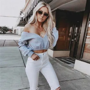 Off the shoulder crop sweater top