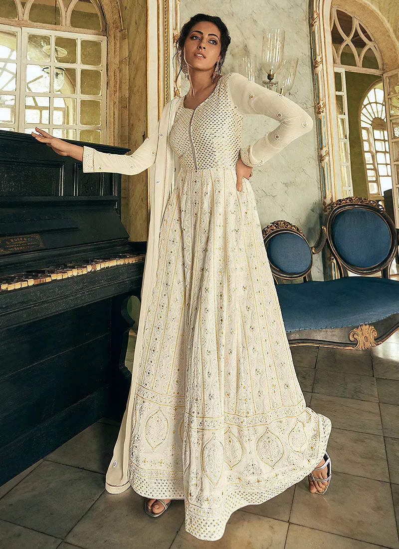 Off White Lucknowi Designer Anarkali Suit