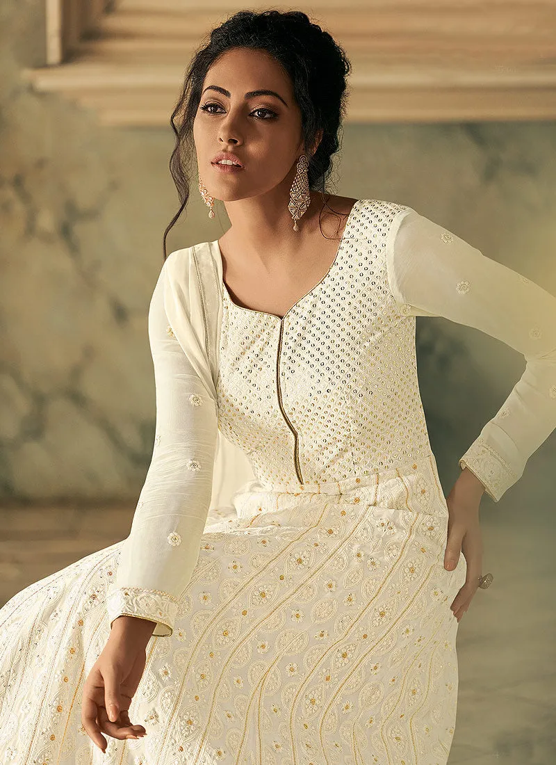 Off White Lucknowi Designer Anarkali Suit