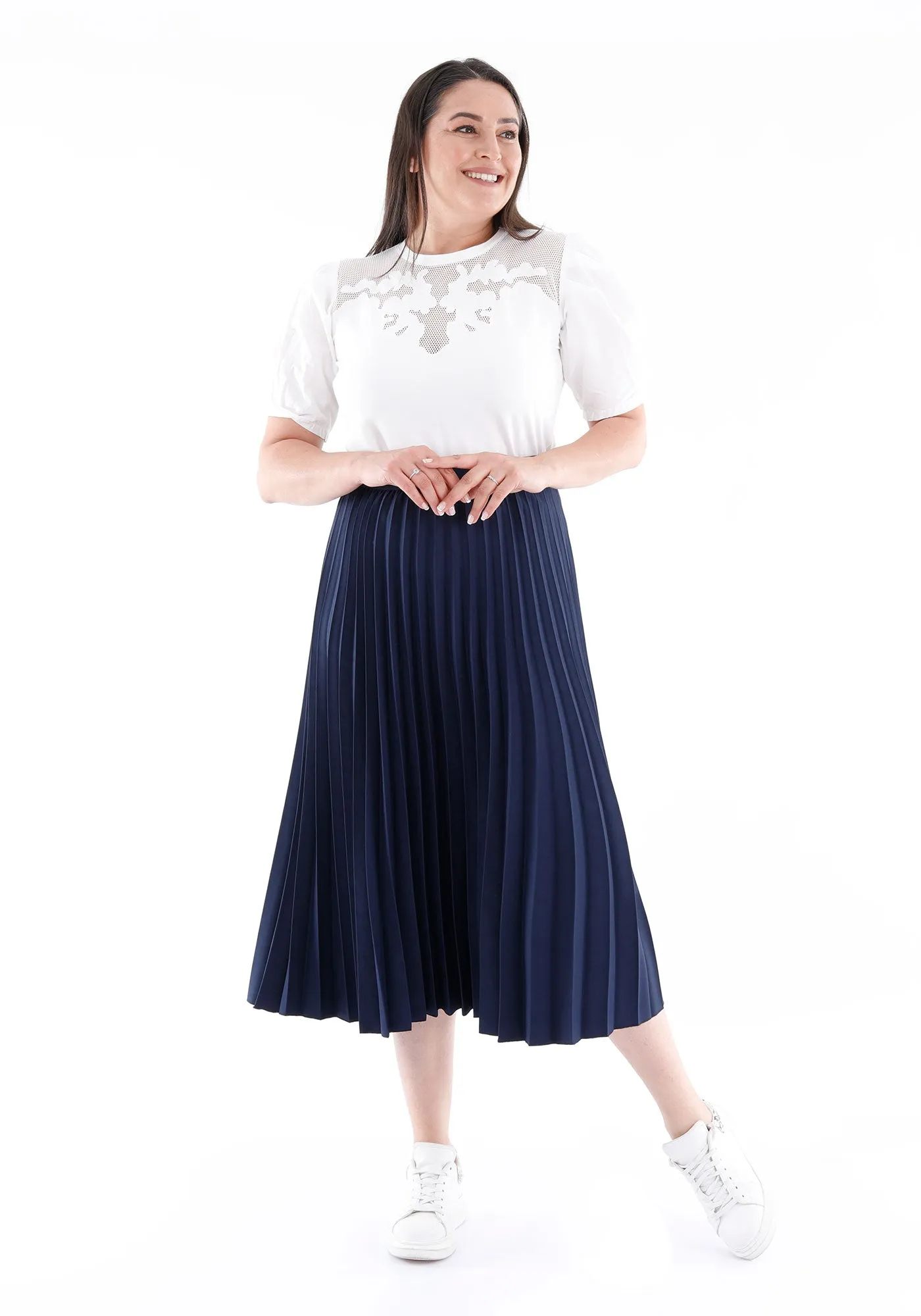 Oversized Accordion Plise Midi Pleated Skirt