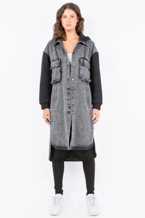 Oversized Hooded Denim Long Jacket