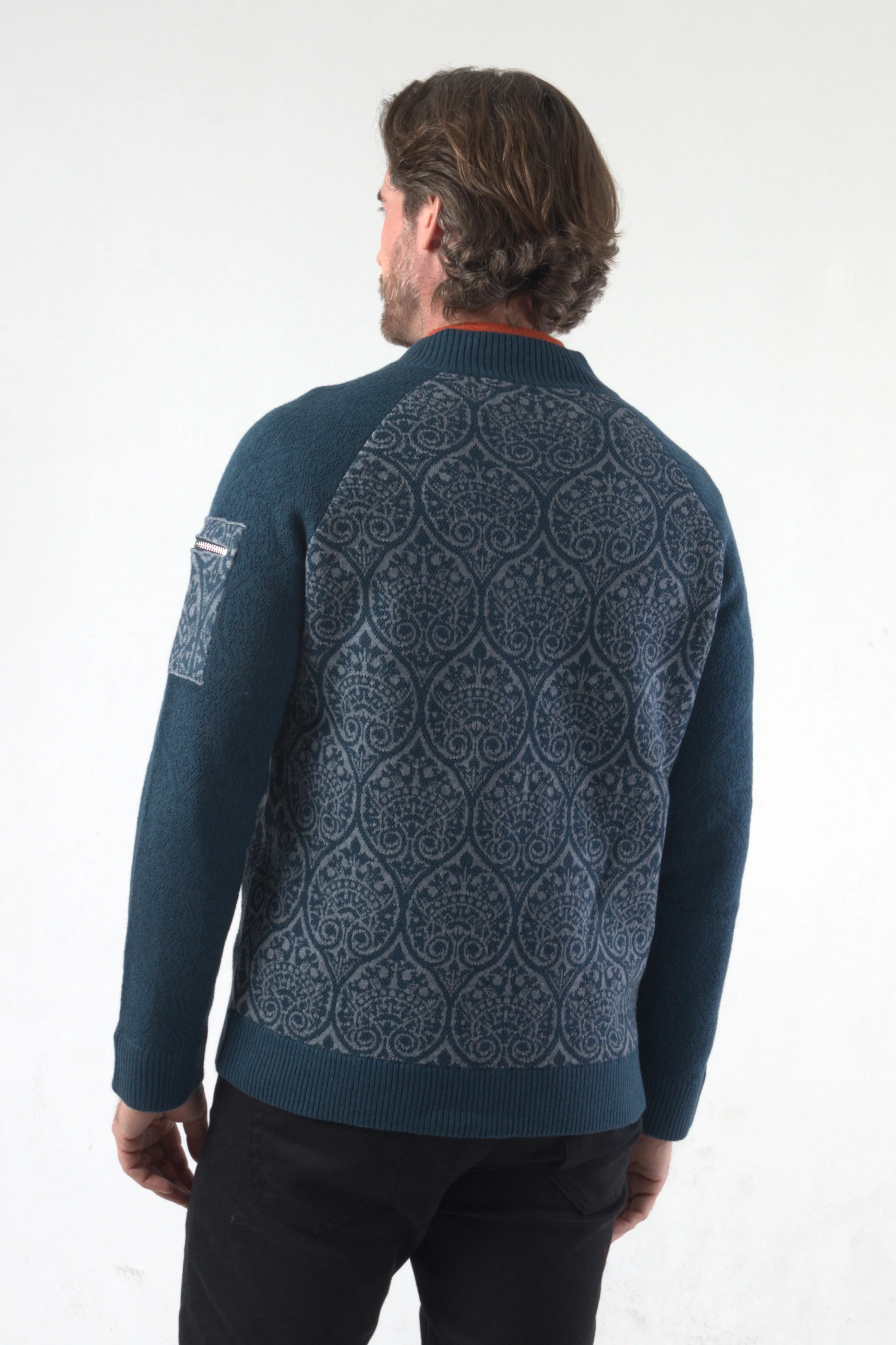 Paisley Pattern Jacquard Knit Bomber Jacket