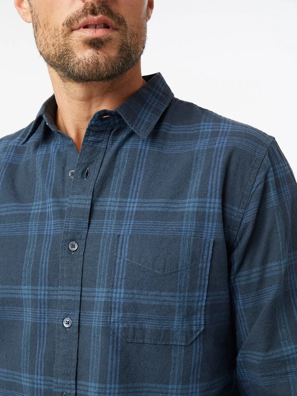 Plaid Single Pocket Shirt -- Navy Multi