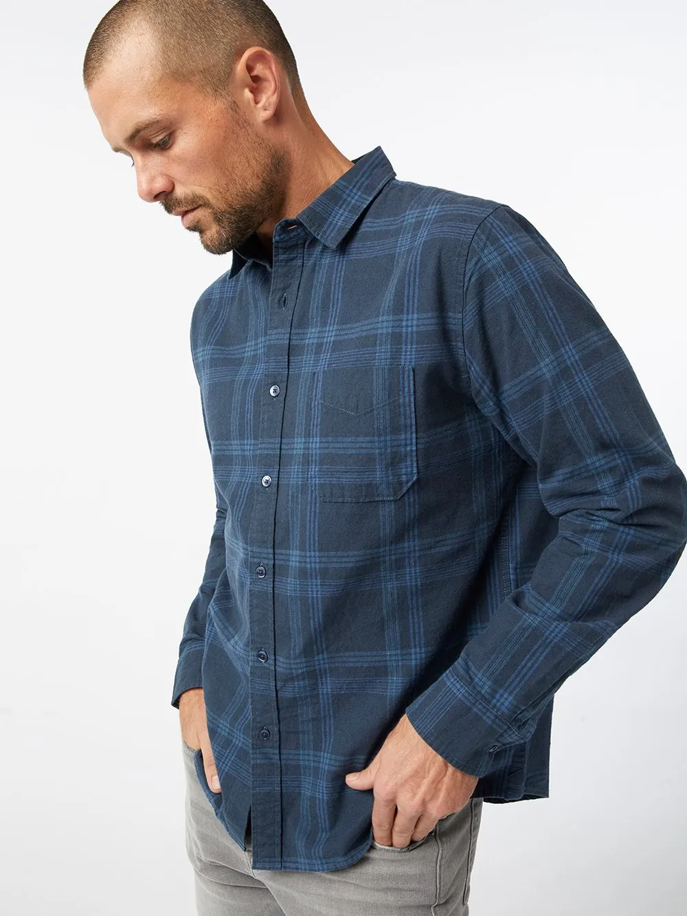 Plaid Single Pocket Shirt -- Navy Multi