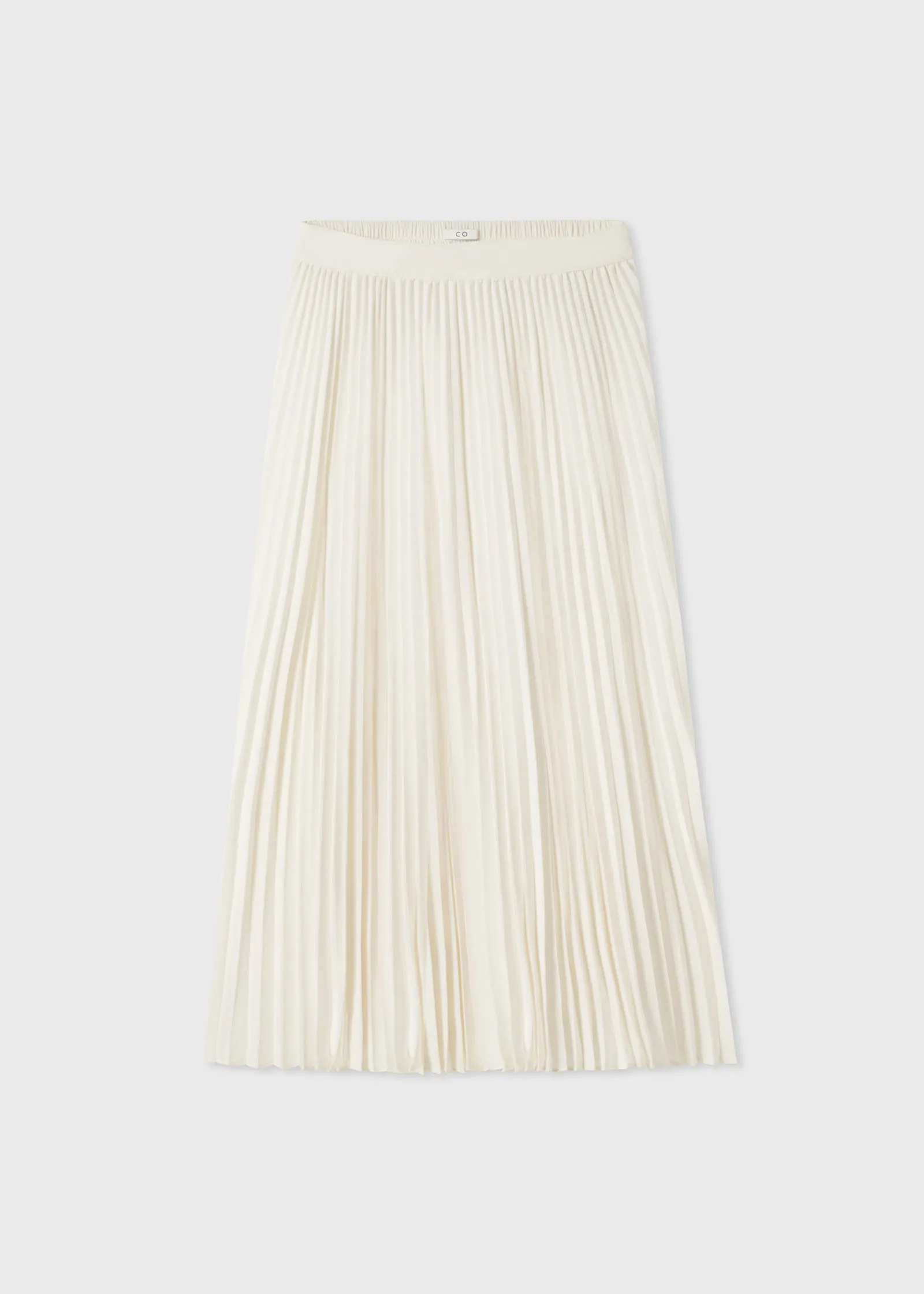 Pleated Elastic Waist Skirt in Stretch Crepe - Ivory