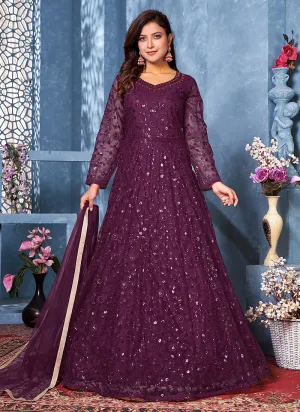 Purple Net Anarkali Suit