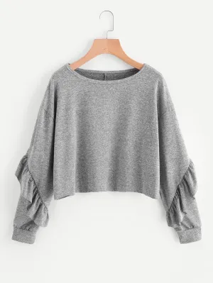 "Tulip" ruffle detail pullover crop sweater