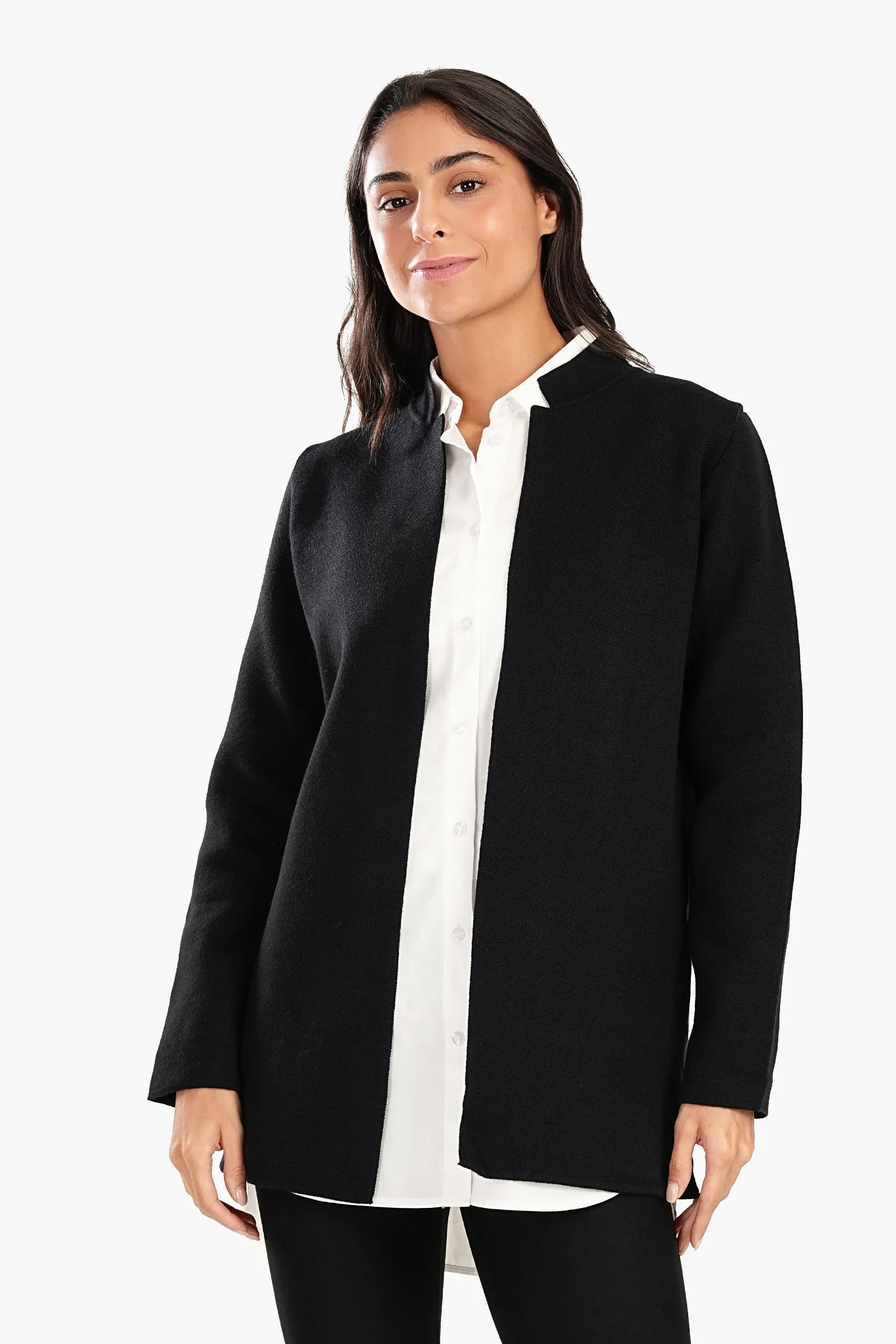 Reverse Collar Open Front Jacket