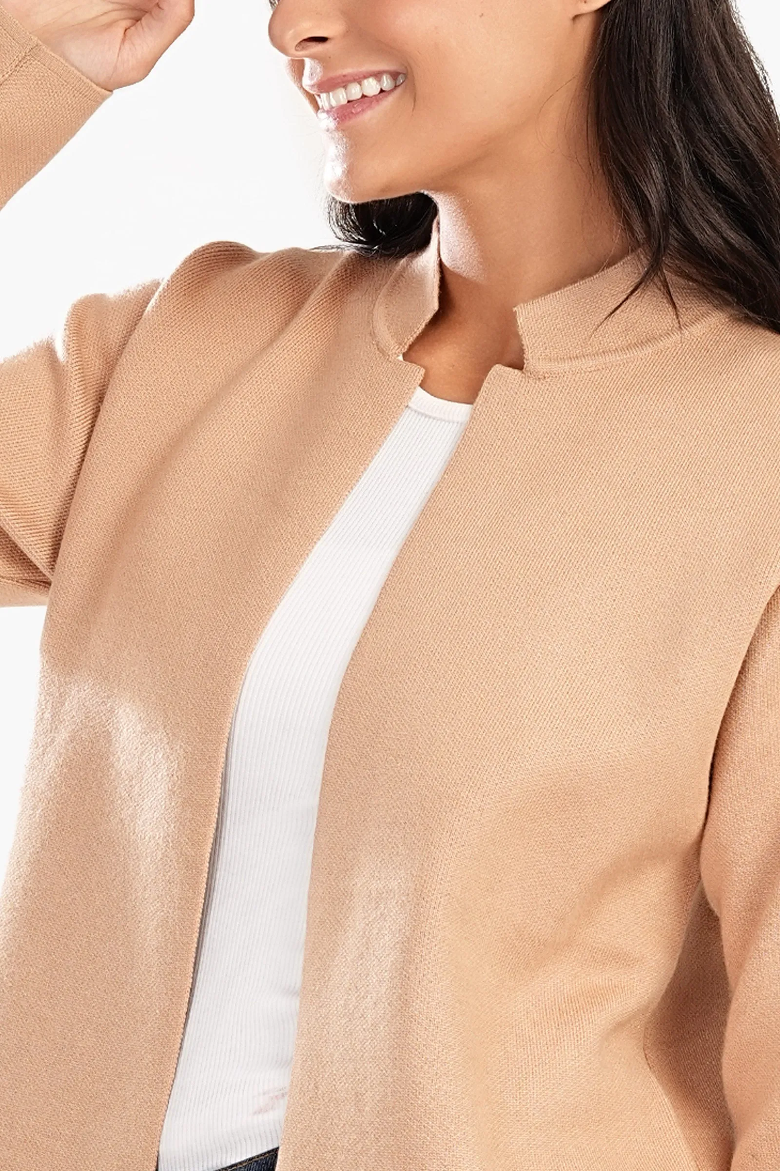 Reverse Collar Open Front Jacket