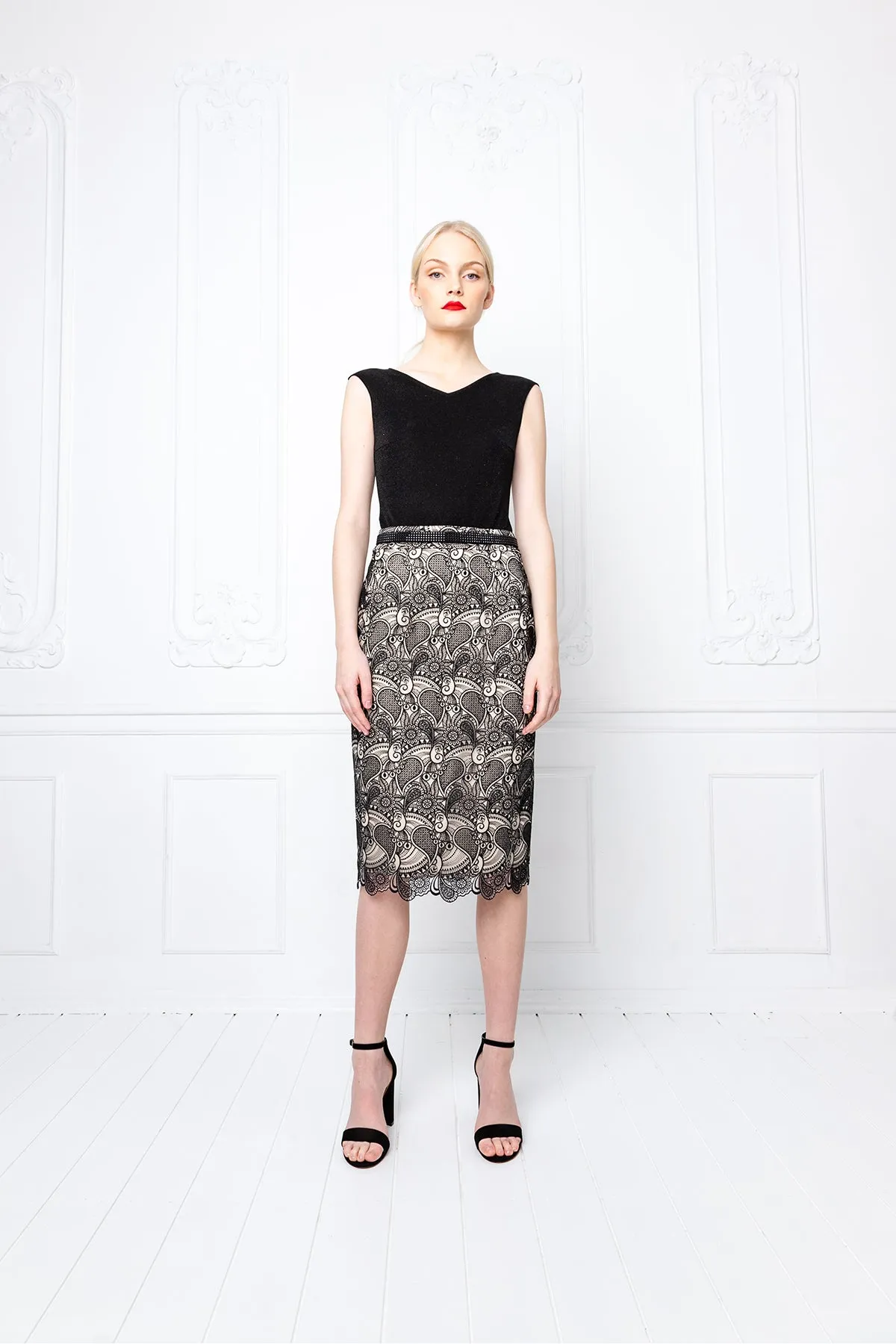 RUBIA BLACK LACE PENCIL SKIRT