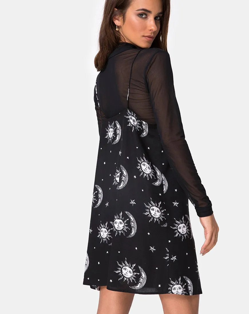 Sanna Slip Dress in Sun Moon Stars BW