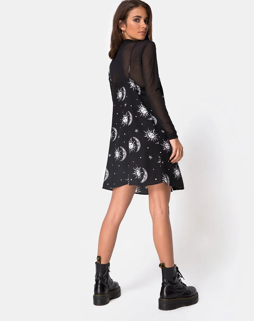 Sanna Slip Dress in Sun Moon Stars BW