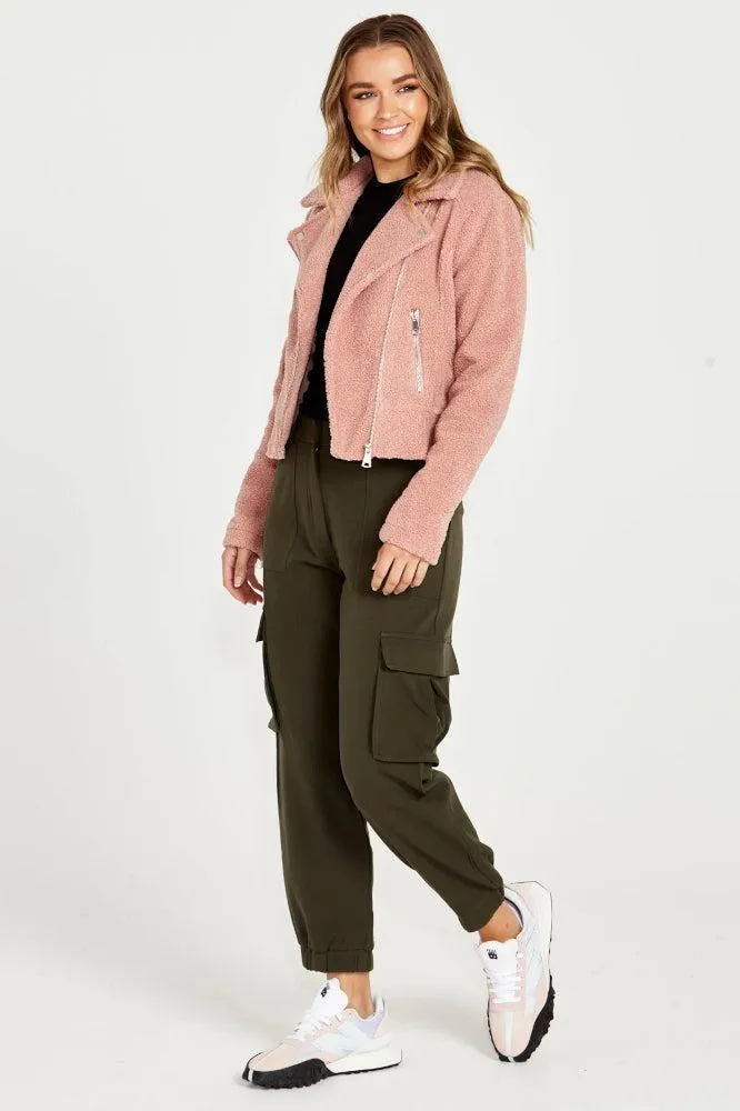 Sass Bea Sherpa Biker Jacket Blush