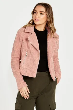 Sass Bea Sherpa Biker Jacket Blush