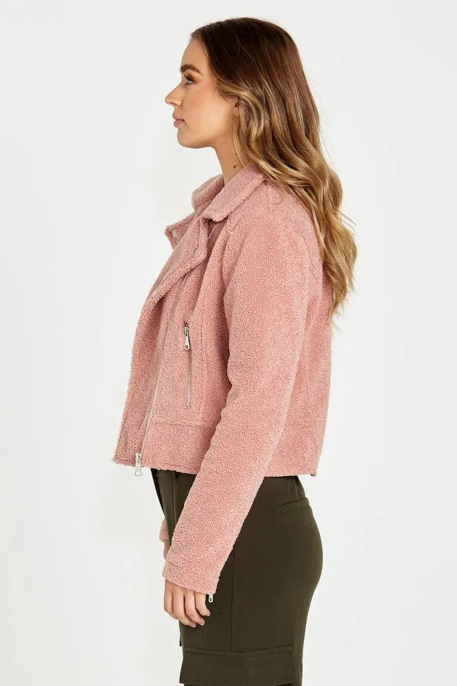 Sass Bea Sherpa Biker Jacket Blush