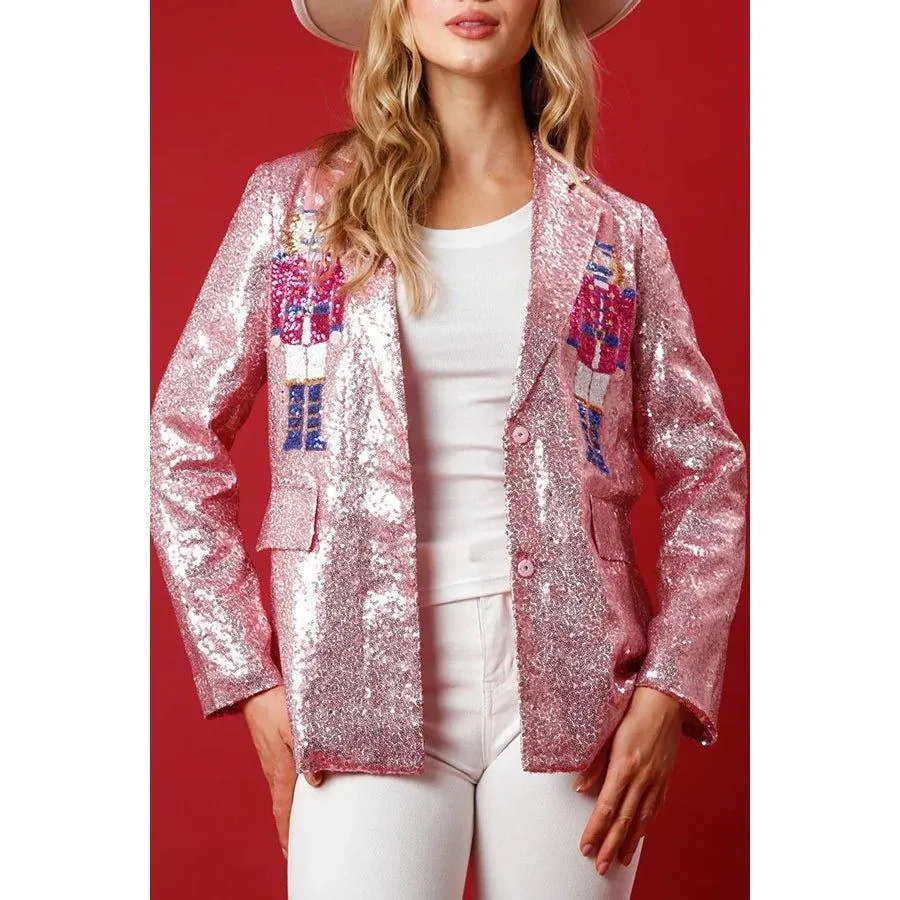 Sequin Sparkle Women's Christmas Nutcracker Blazer