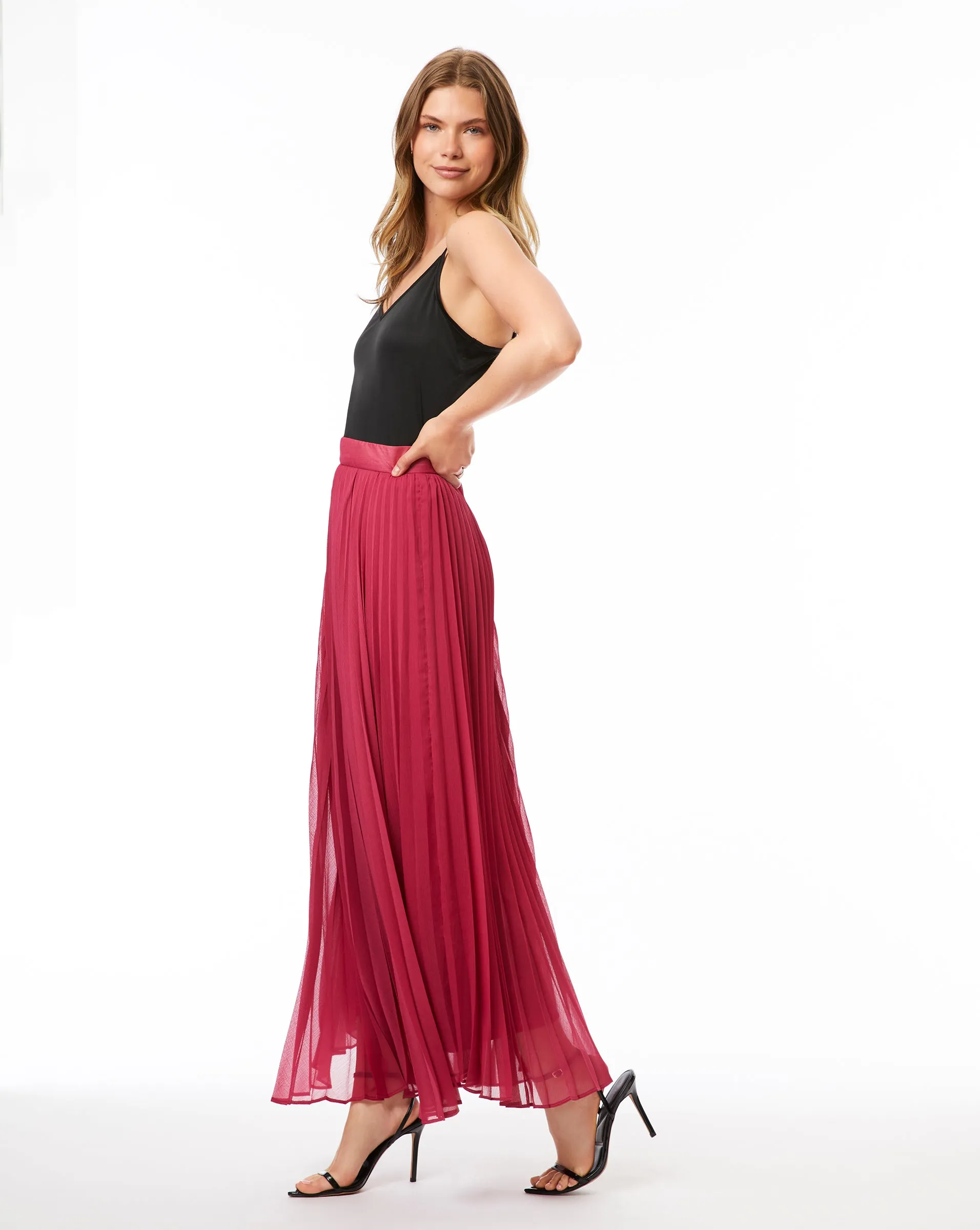 Sheer Pleated Midi Skirt