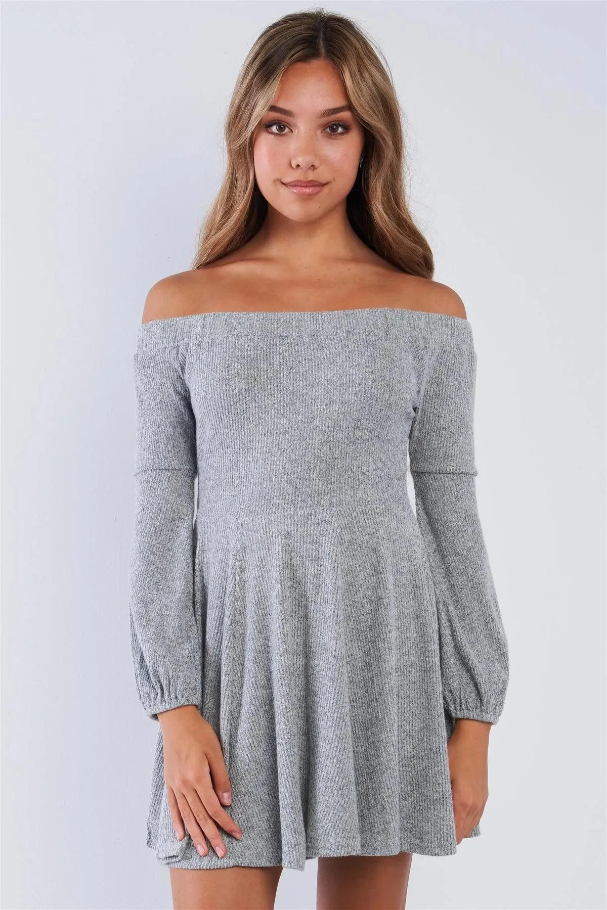 Soft Ribbed Fleece Off The Shoulder Sweater Dress