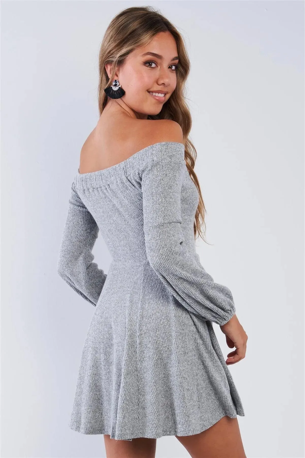 Soft Ribbed Fleece Off The Shoulder Sweater Dress