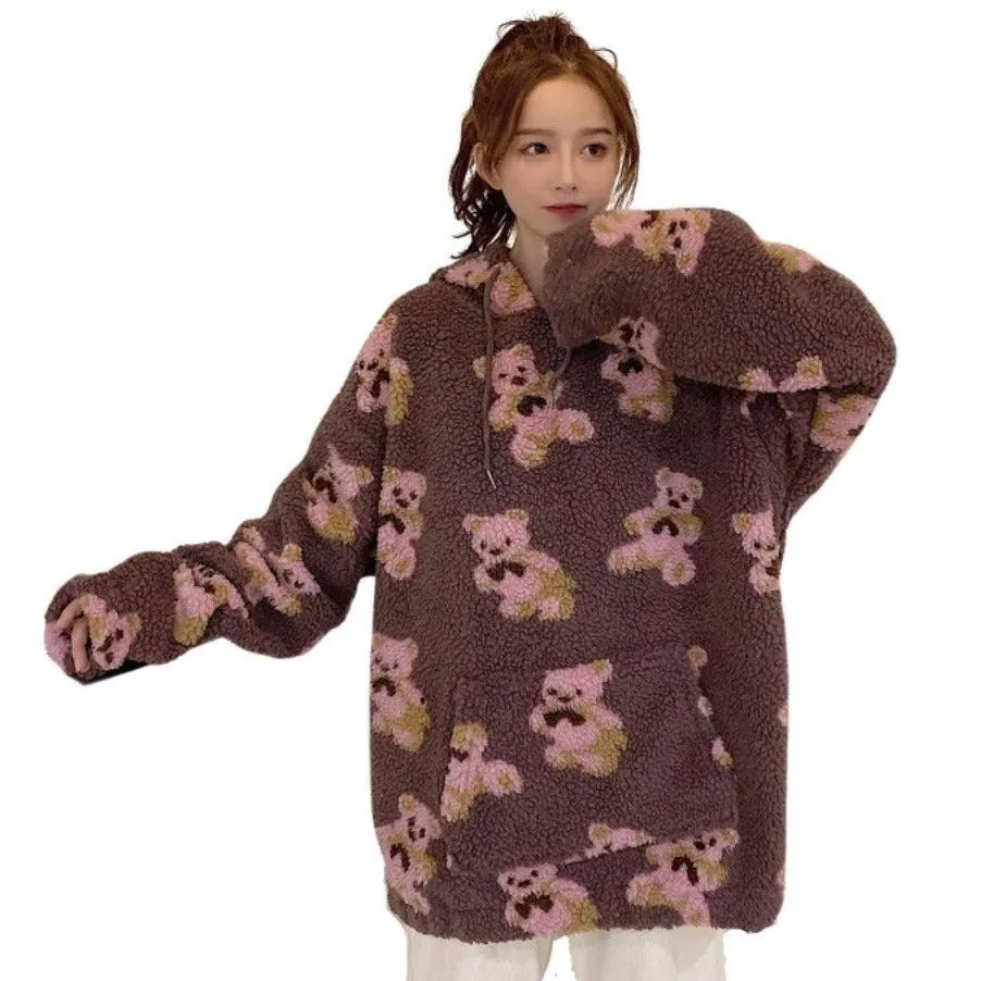 Teddy Bear Fleece Women's Hoodie Pullover: Hooded and fluffy, great for fans of teddy bears