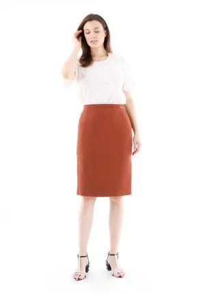 Tile Red Double Slit Pencil Knee Length Skirt