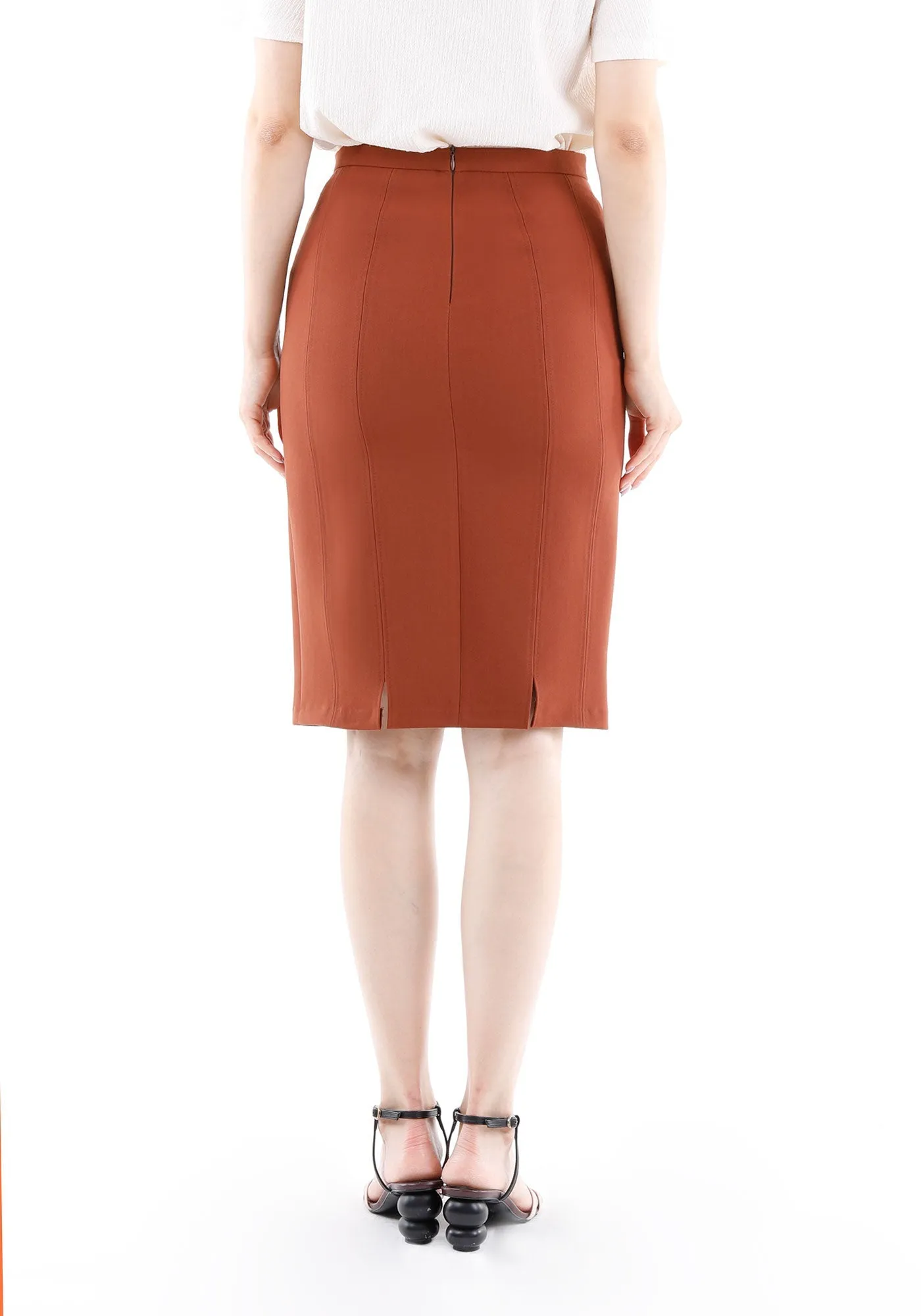 Tile Red Double Slit Pencil Knee Length Skirt