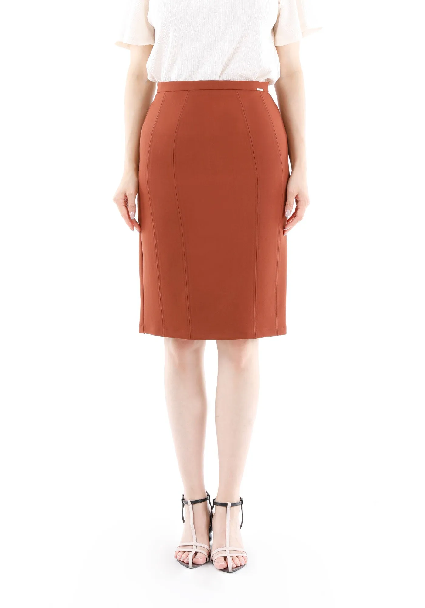 Tile Red Double Slit Pencil Knee Length Skirt