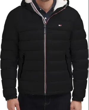 tommy Hilfiger Men's Midweight Sherpa Lined Hooded Water Resistant Puffer Jacket