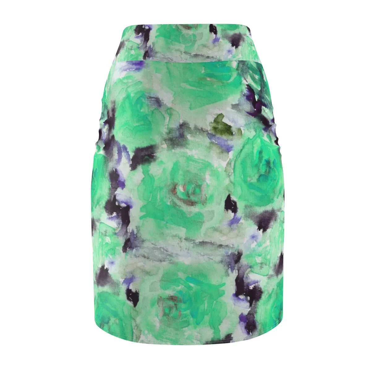 Turquoise Flower Pencil Skirt, Best Blue Floral Rose Designer Women's Pencil Skirt - Made in USA (Size XS-2XL)