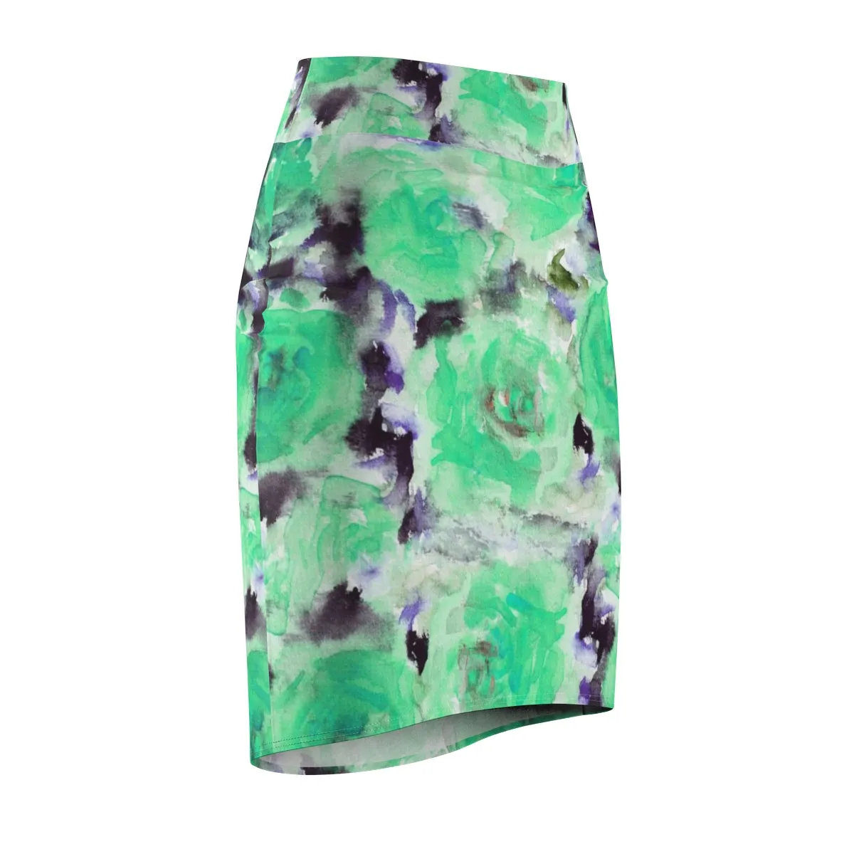 Turquoise Flower Pencil Skirt, Best Blue Floral Rose Designer Women's Pencil Skirt - Made in USA (Size XS-2XL)