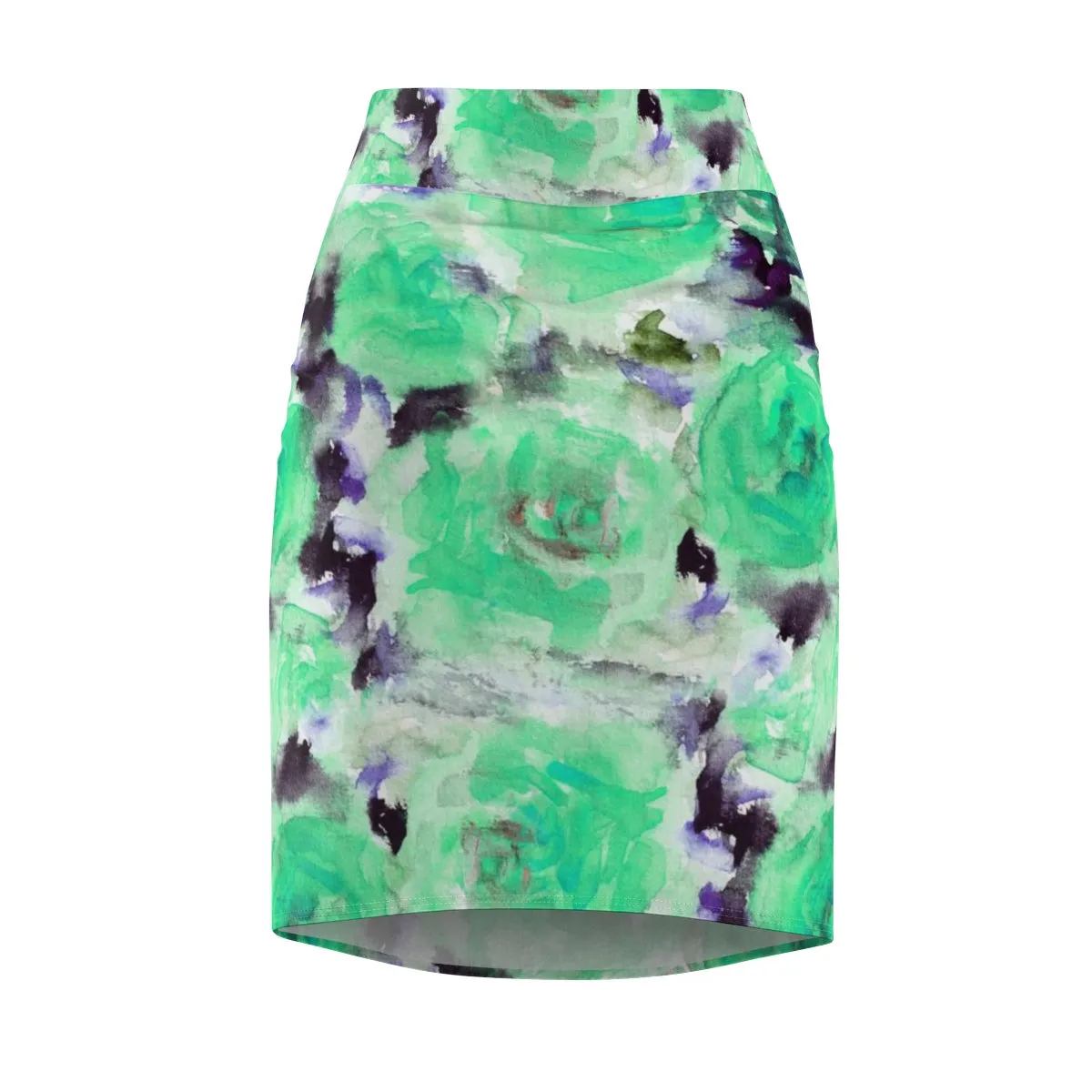 Turquoise Flower Pencil Skirt, Best Blue Floral Rose Designer Women's Pencil Skirt - Made in USA (Size XS-2XL)