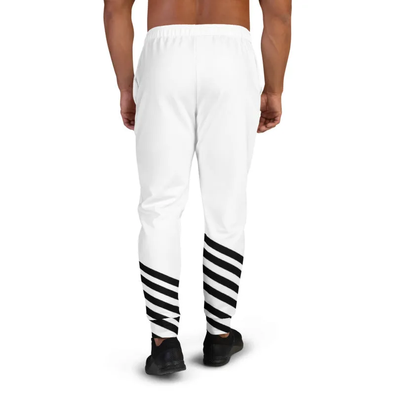 White Black Striped Men's Joggers, Athletic Casual Designer Modern Sweatpants-Made in EU